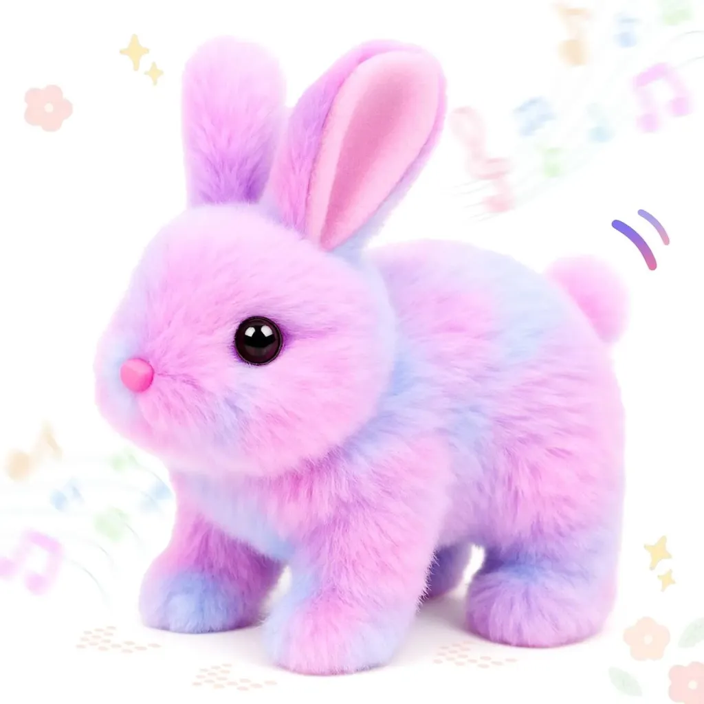 Hopping Pink Bunny Interactive Electronic Pet Plush Glowing Toy with Sounds Jumping Rabbit Ears Moving Educational Plush Toy Easter Birthday Gifts for Kids Girls, 6''