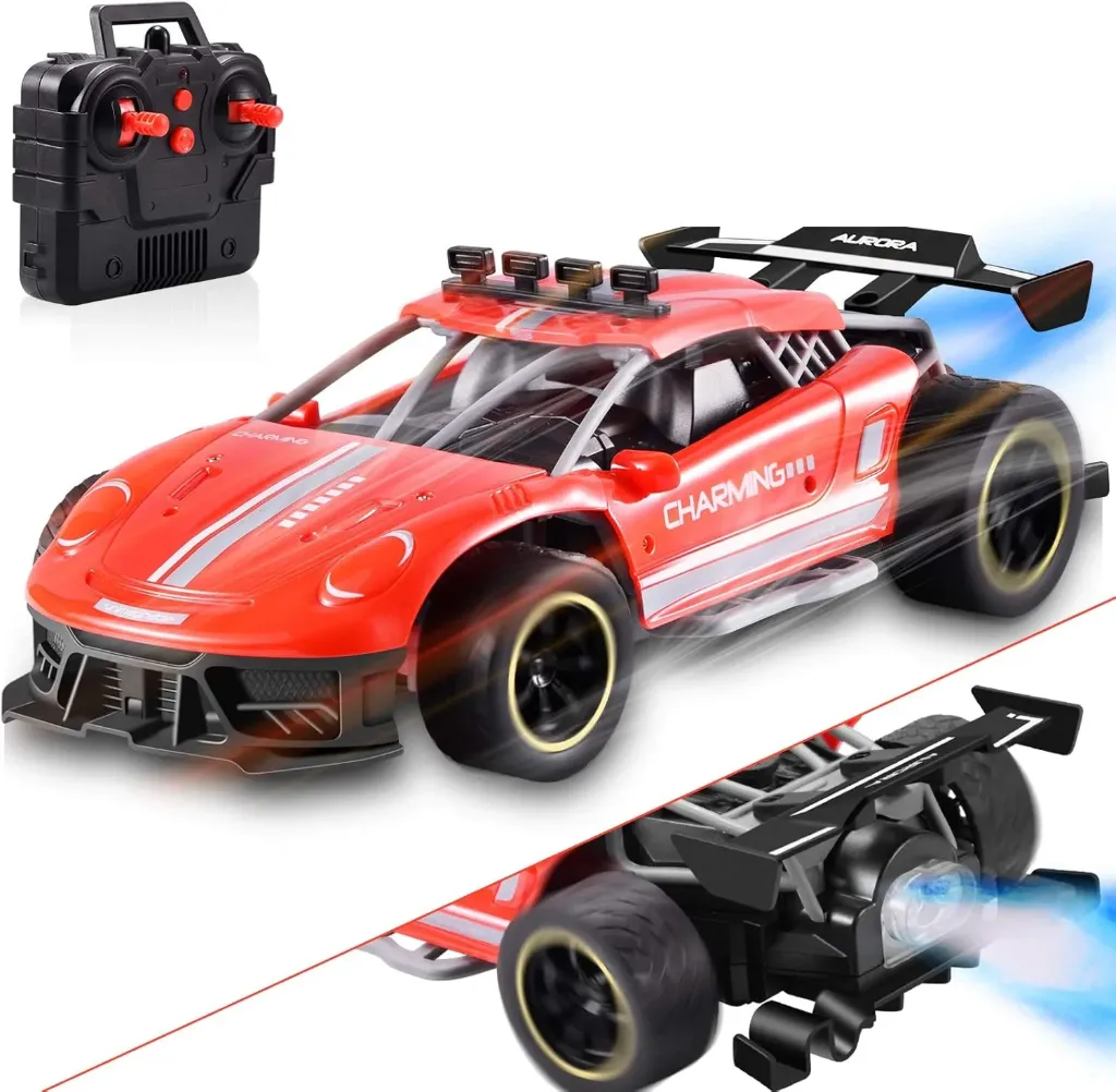 Remote Control Car for Boys 4-7 8-12, High Speed Race Drift RC Cars Toy with Cool LED Spray Light, Kids Outdoor Toys